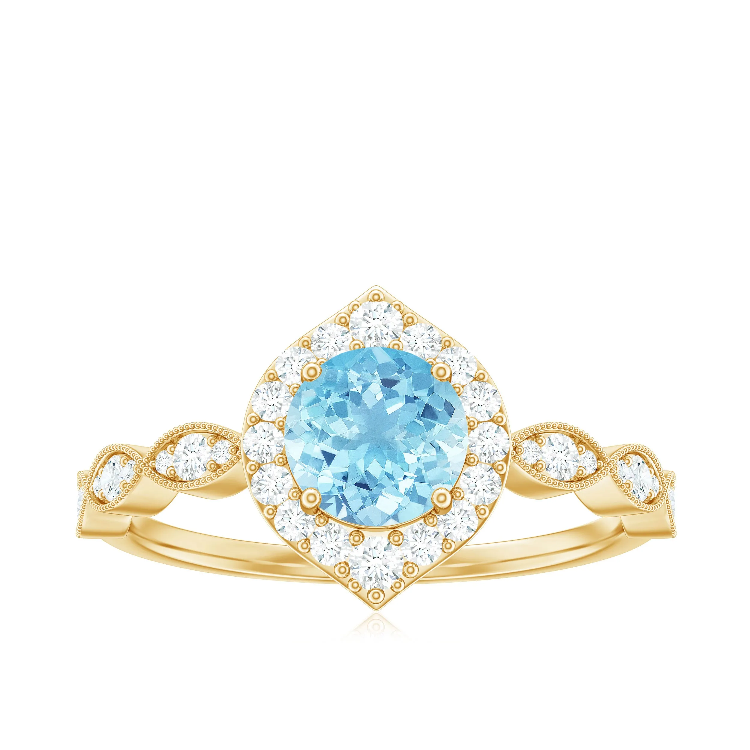 1.50 CT Vintage Aquamarine Engagement Ring with Diamond Accent
