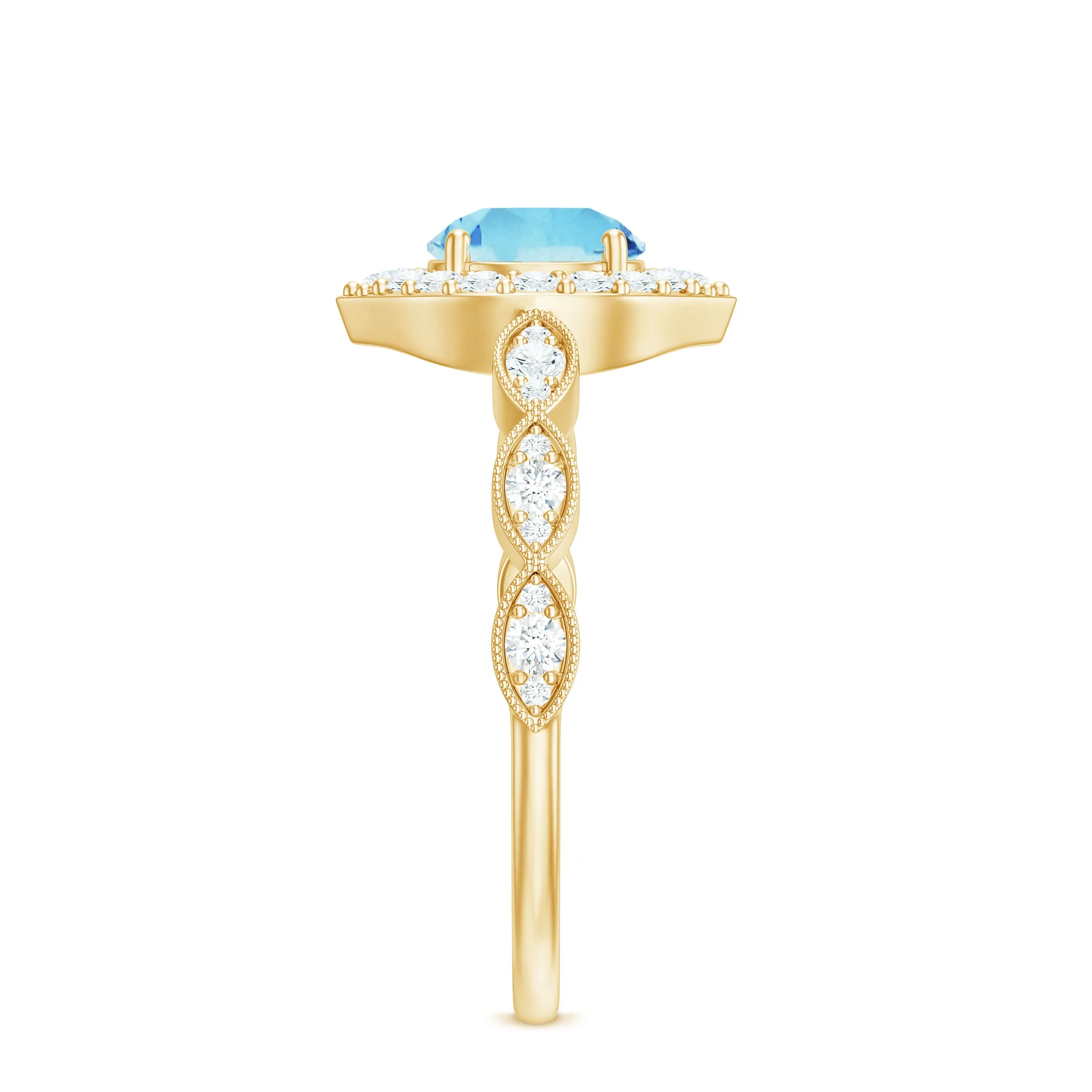 1.50 CT Vintage Aquamarine Engagement Ring with Diamond Accent