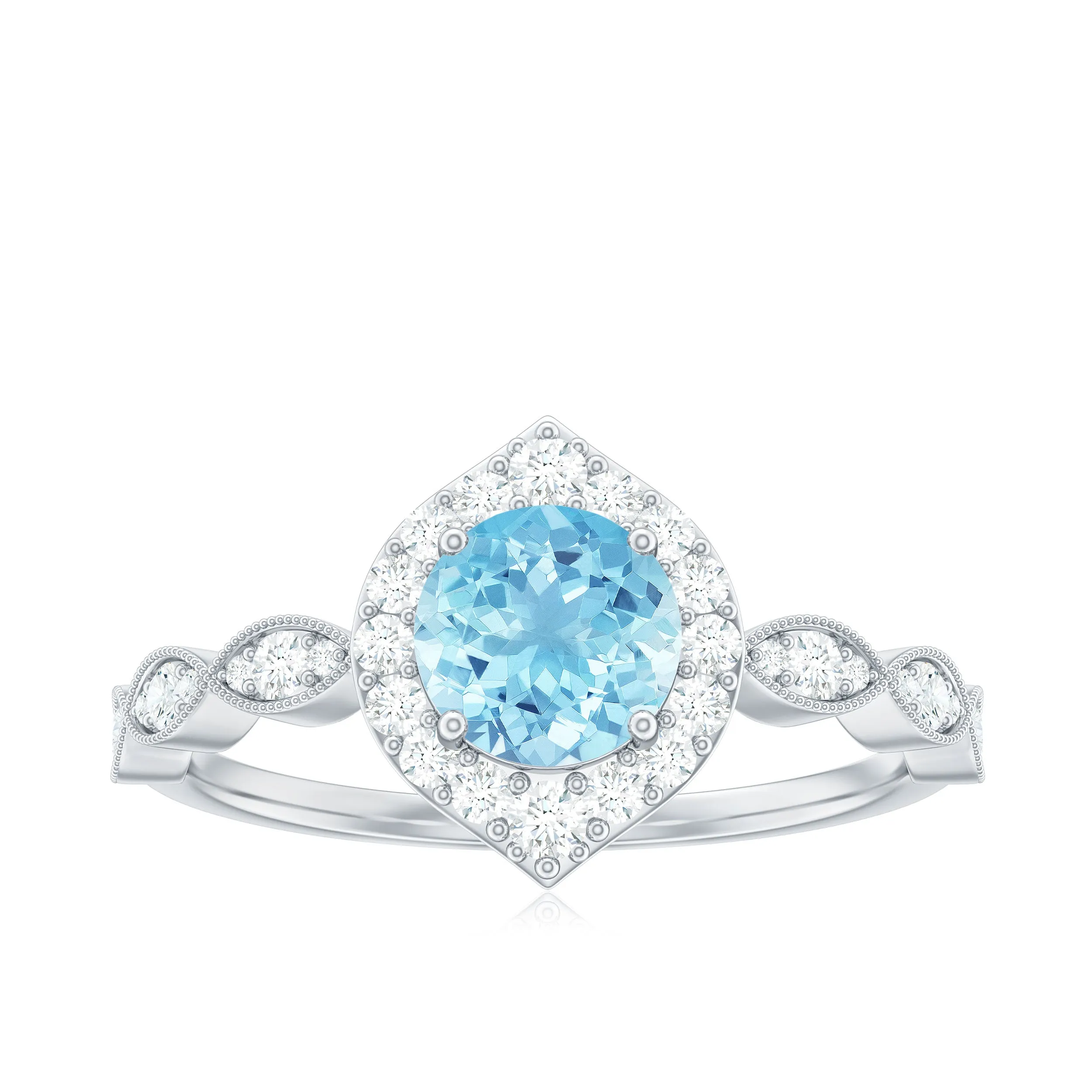 1.50 CT Vintage Aquamarine Engagement Ring with Diamond Accent