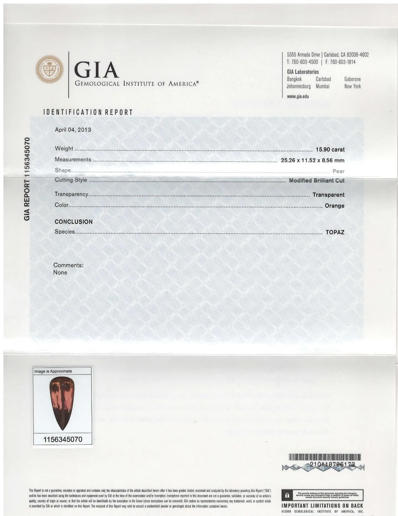 15.90 Carat Orange Imperial Topaz, Loose Gemstone, GIA Certified