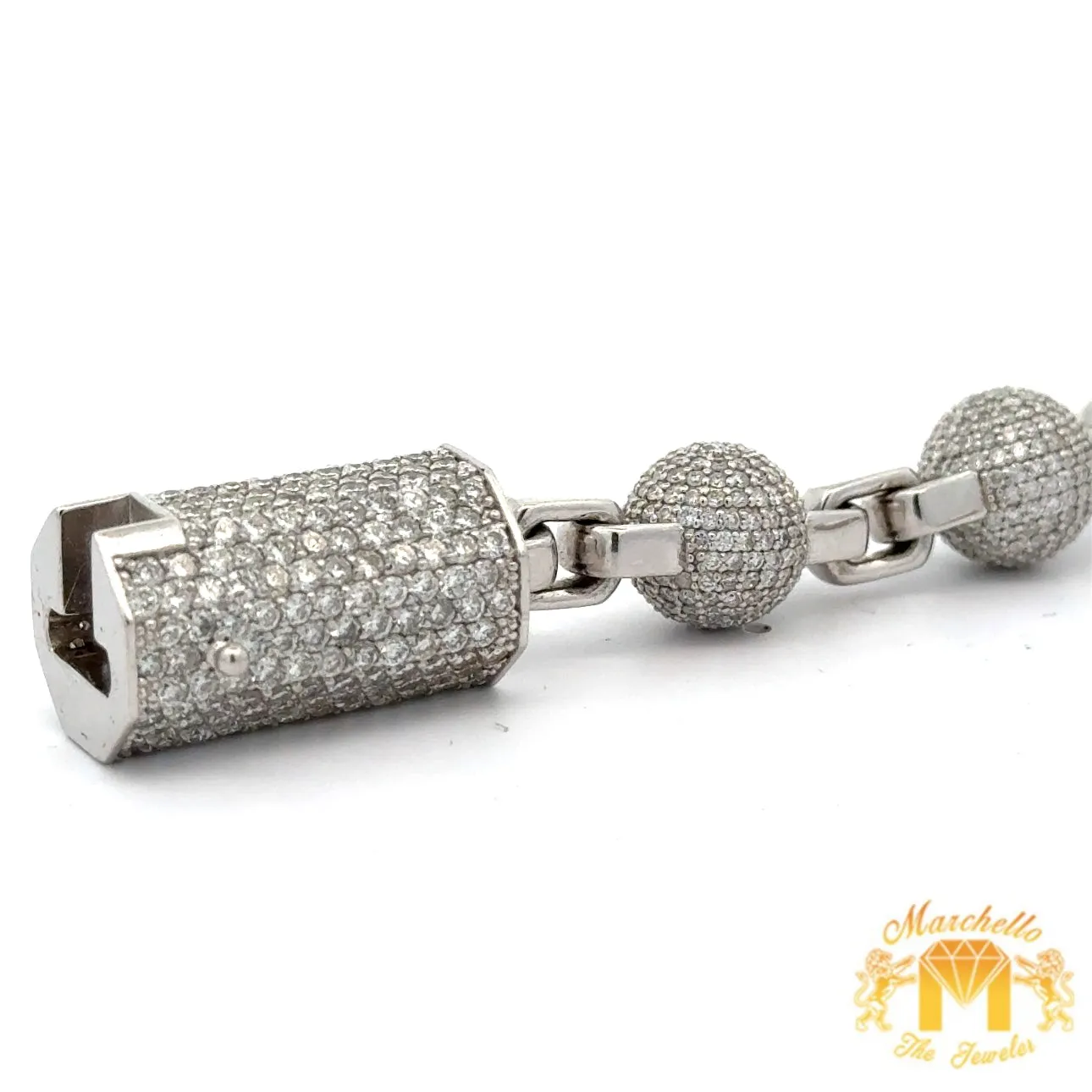 18ct diamonds 14k White Gold 54 grams Beaded Bracelet with Round Diamonds