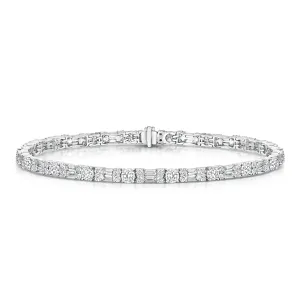 18ct White Gold Baguette And Round Brilliant Diamond  Line Bracelet