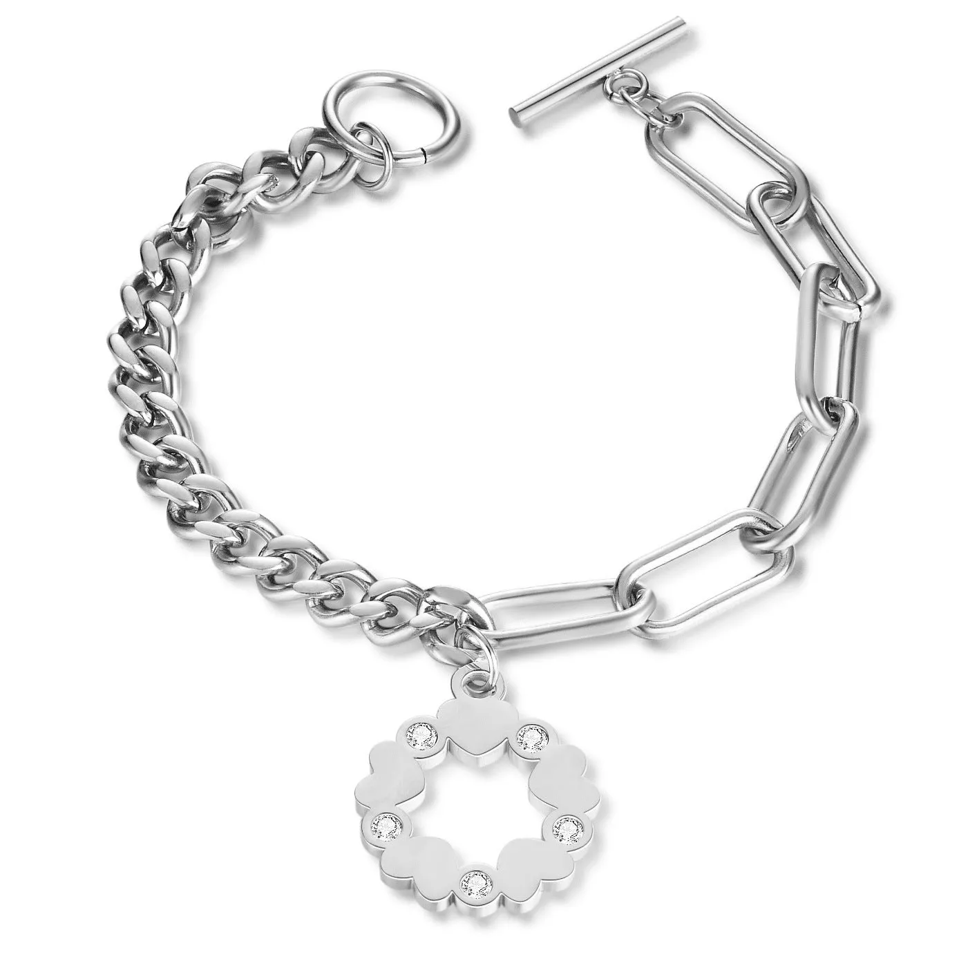 18K Gold OT Titanium Steel Bracelet for Men, Round Star Hollow Inlaid with Diamonds, Stylish and Universal