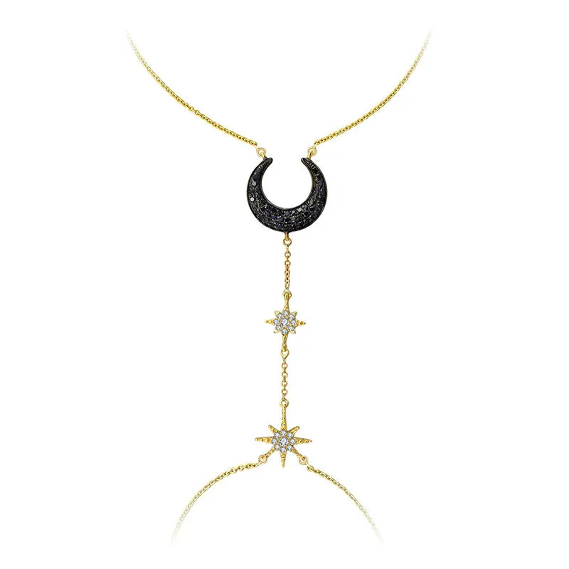 18k Gold Star and Moon Shape 2 Way Diamond Bracelet