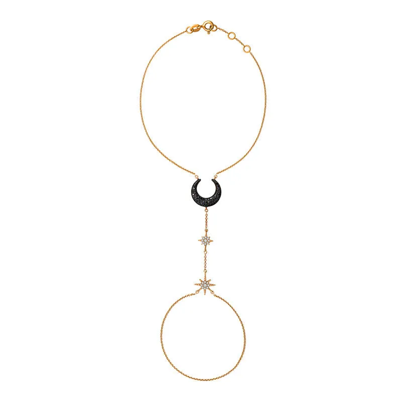 18k Gold Star and Moon Shape 2 Way Diamond Bracelet