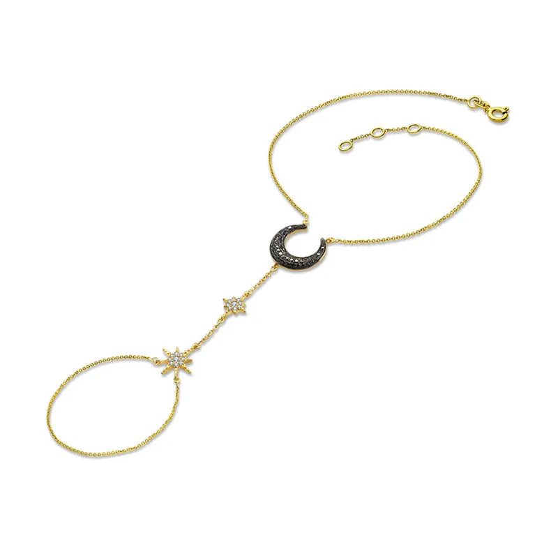 18k Gold Star and Moon Shape 2 Way Diamond Bracelet