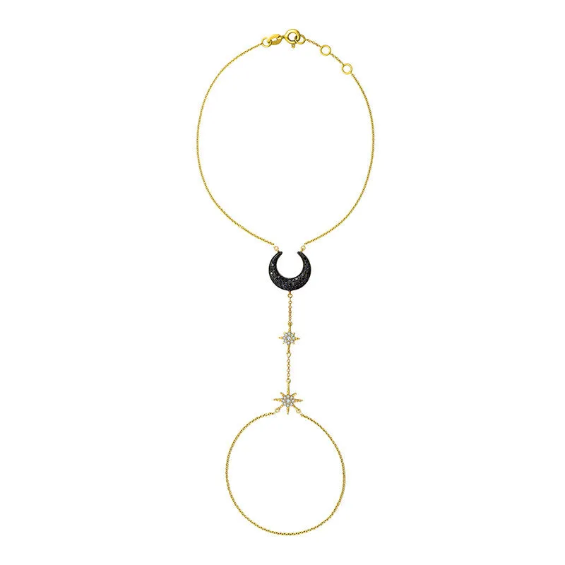 18k Gold Star and Moon Shape 2 Way Diamond Bracelet
