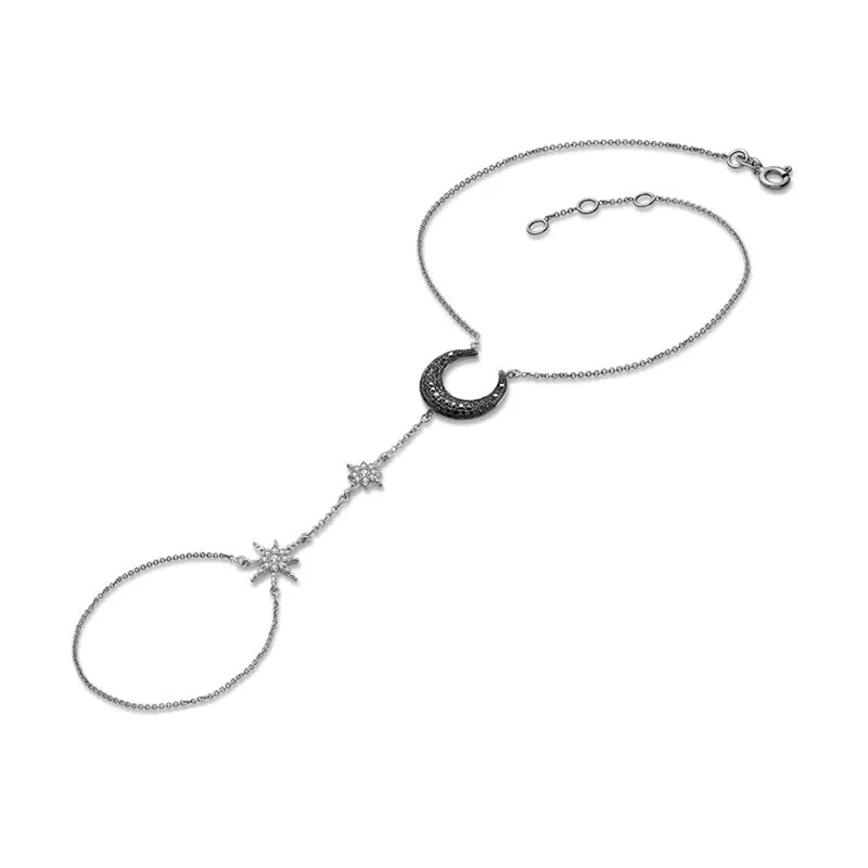 18k Gold Star and Moon Shape 2 Way Diamond Bracelet
