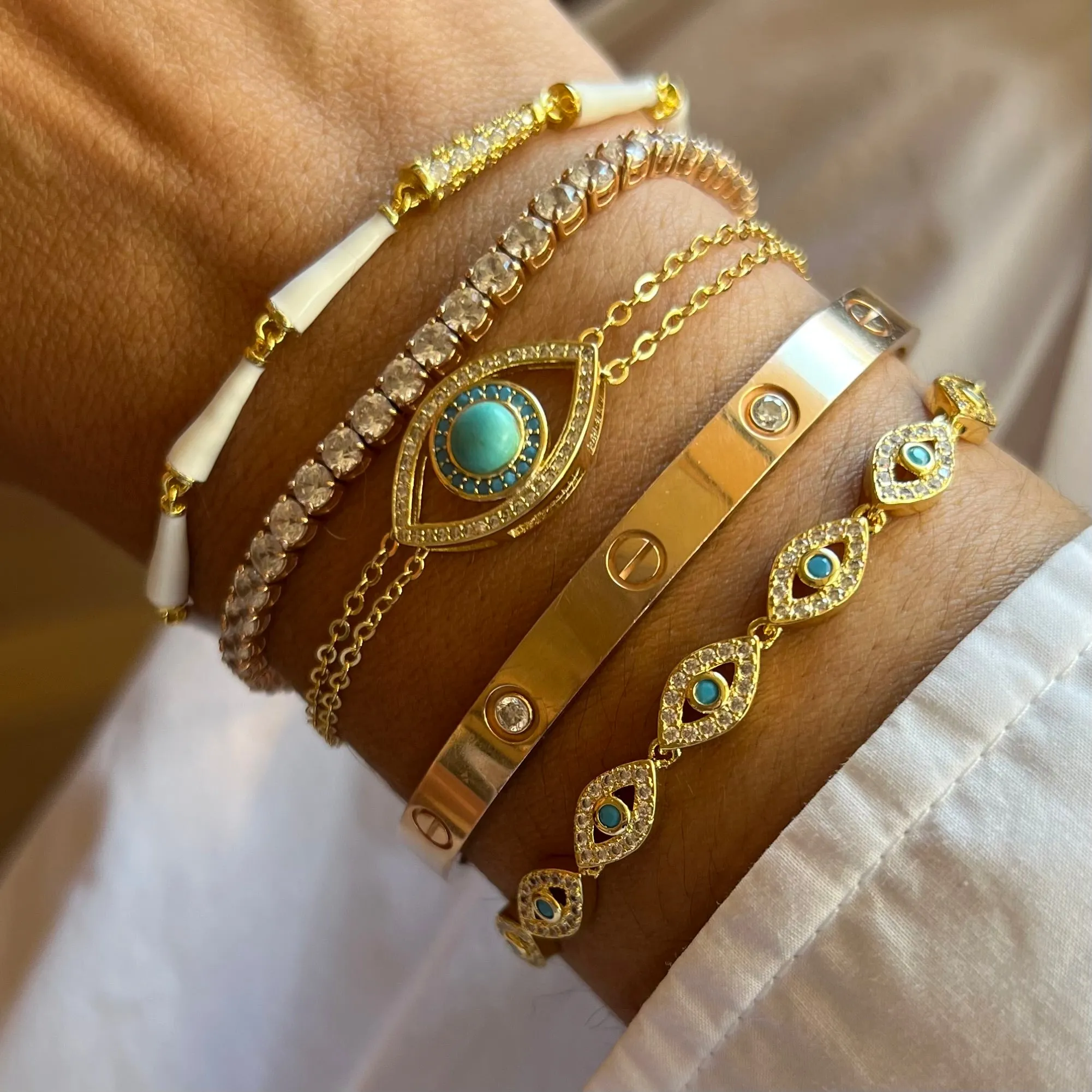 18k Gold Vermeil Evil Eye Tennis Bracelet: The Effie