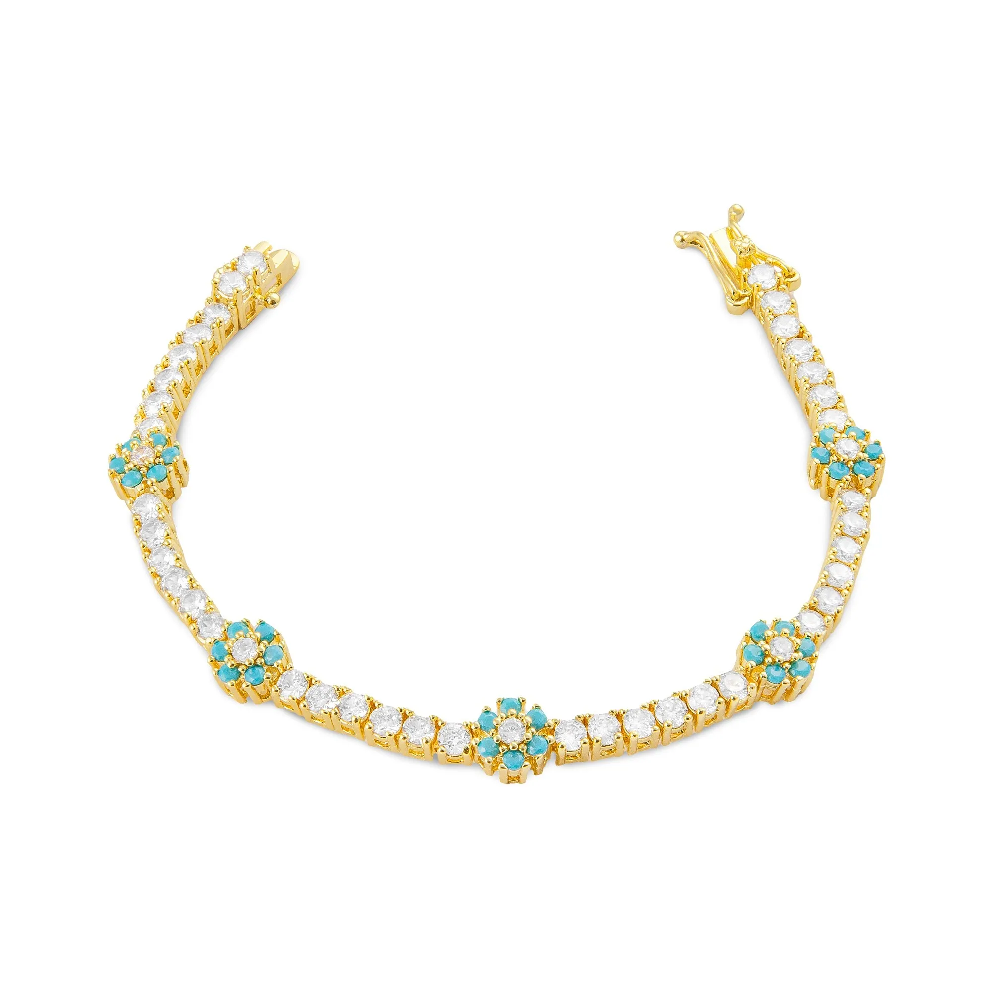 18k Gold Vermeil Turquoise Flower Tennis Bracelet: The Rosetta