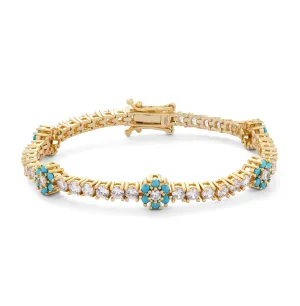 18k Gold Vermeil Turquoise Flower Tennis Bracelet: The Rosetta