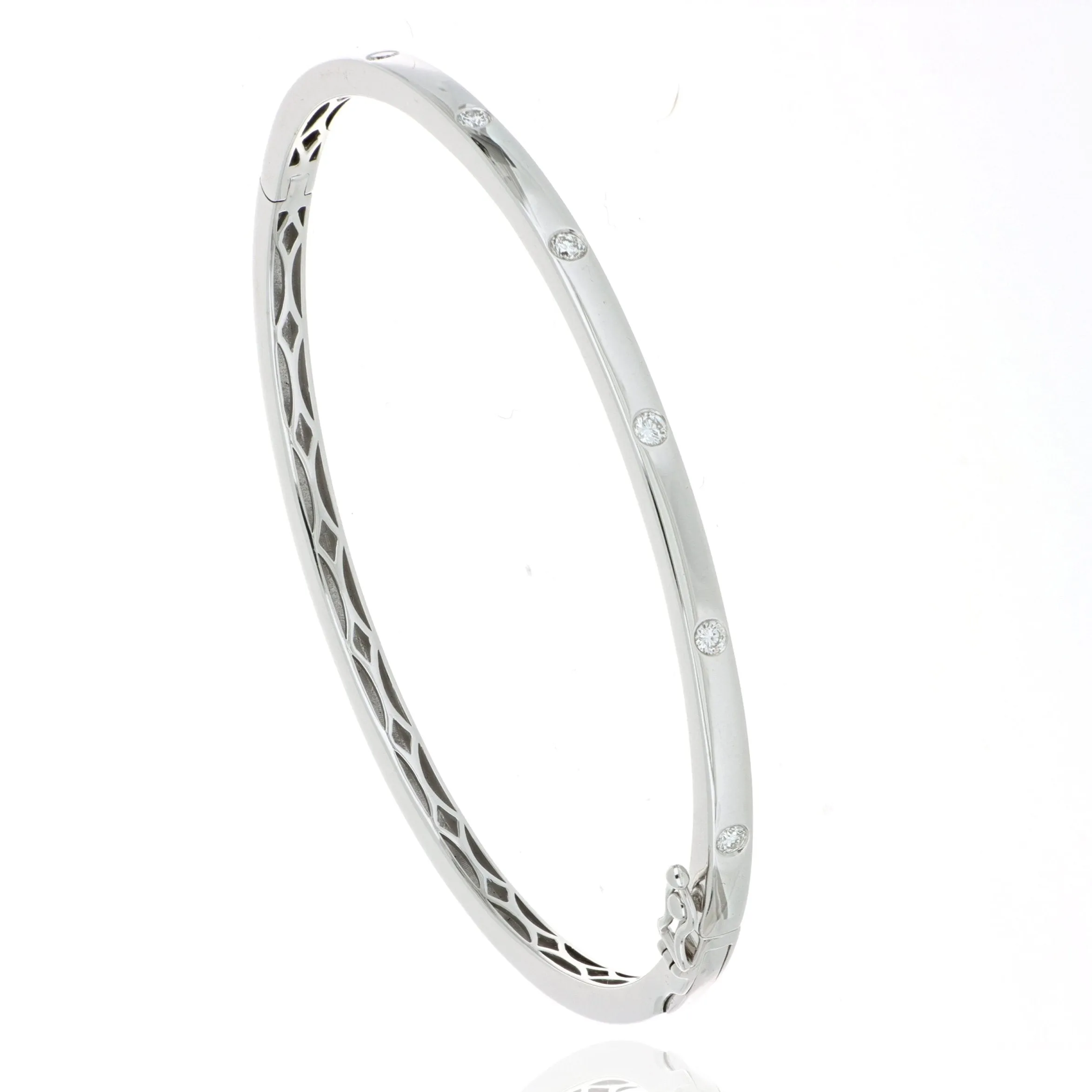 18k White Gold Diamond Accented Diamond Bangle Bracelet