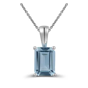 18K White Gold Emerald Cut Aquamarine Pendant