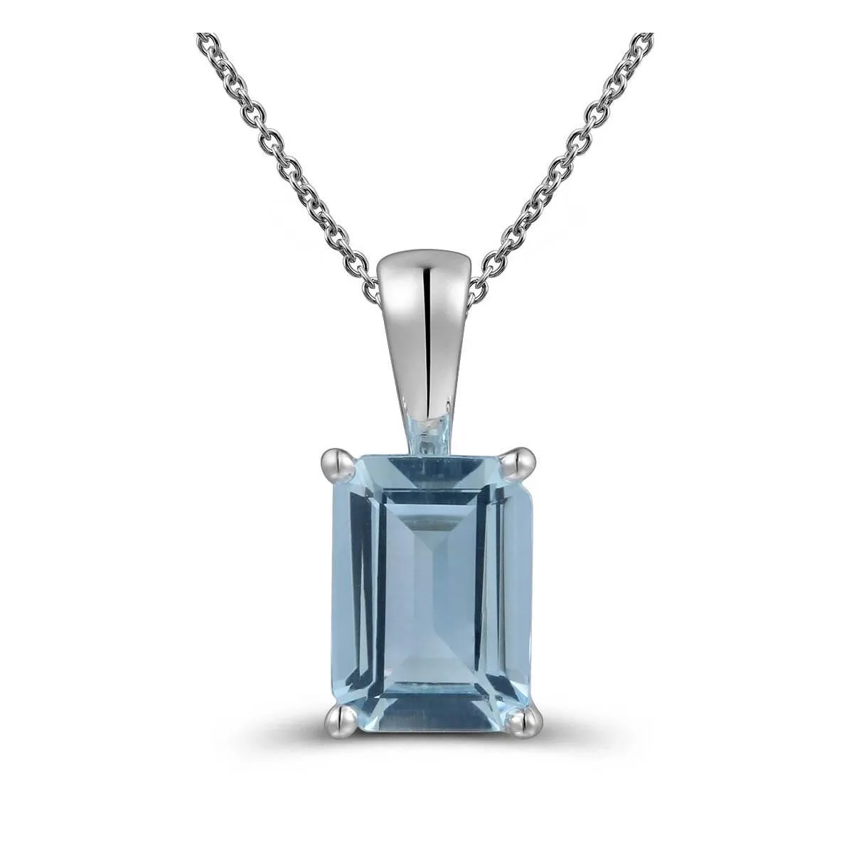 18K White Gold Emerald Cut Aquamarine Pendant
