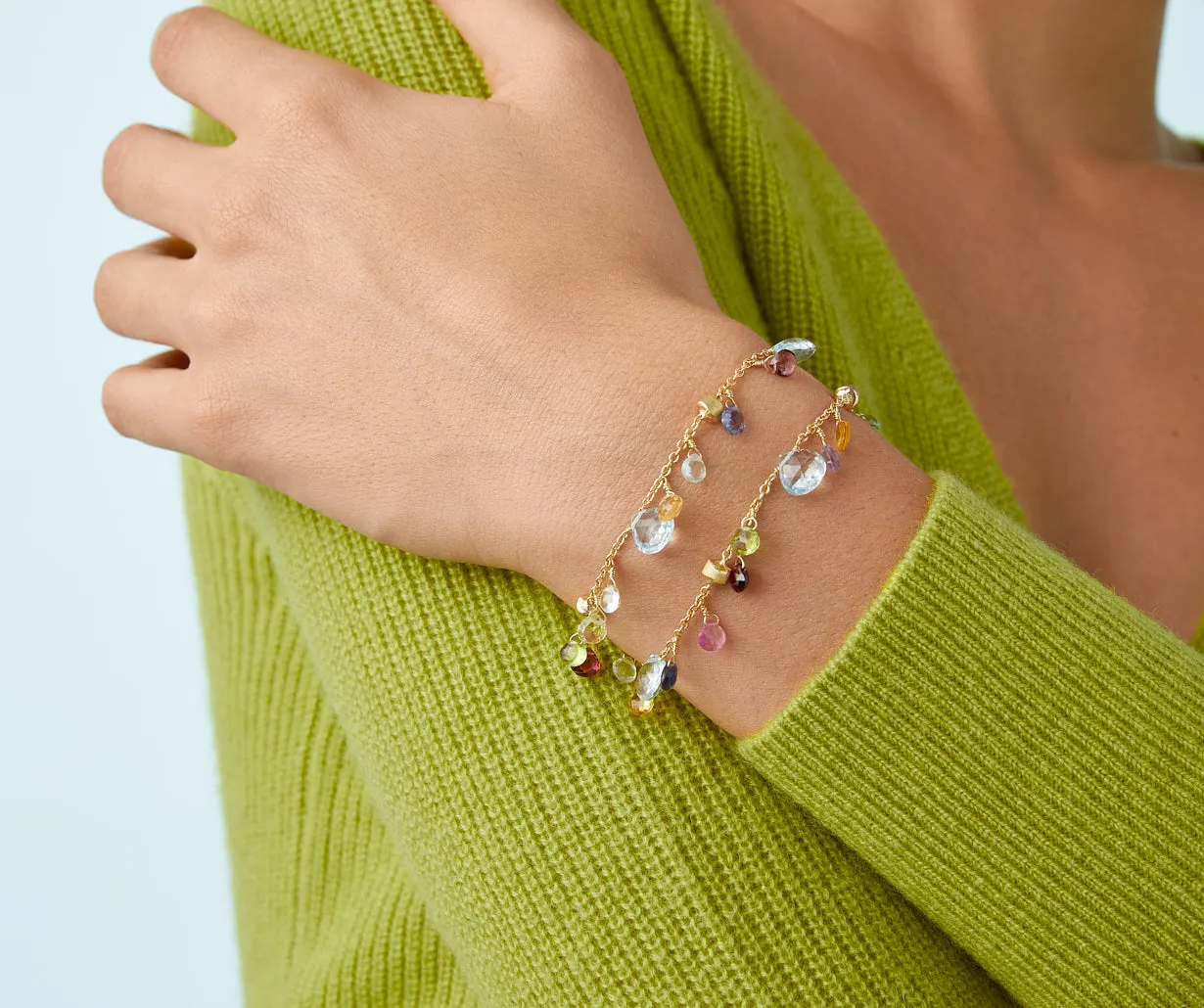 18K Yellow Gold 2-Strand Gemstone Bracelet, Topaz Accents