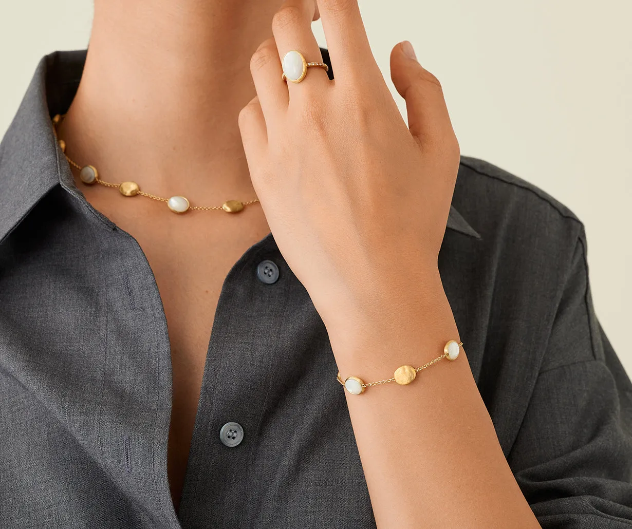 18K Yellow Gold Mother of Pearl & Gold Bracelet