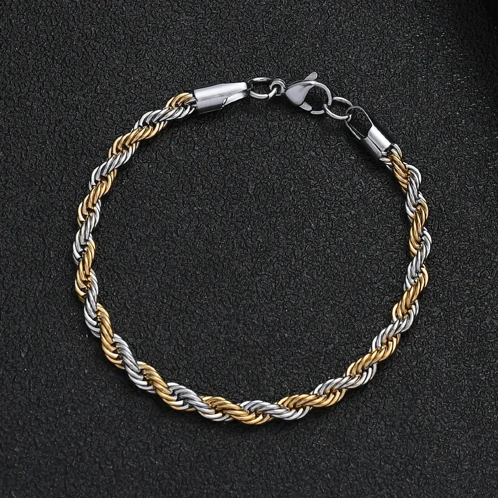 2020 new arrival 5MM stainless steel gold color twist chain bracelet titanium steel men Link bracelet length 20CM
