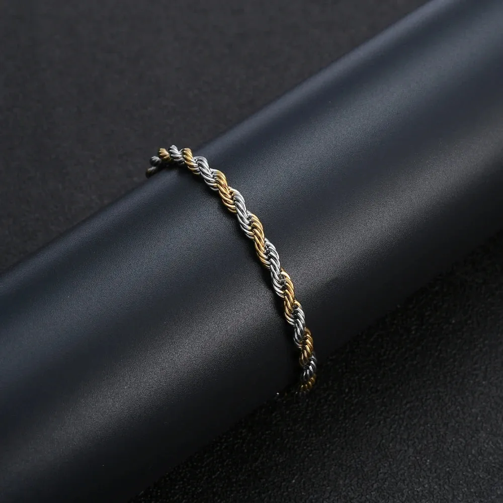 2020 new arrival 5MM stainless steel gold color twist chain bracelet titanium steel men Link bracelet length 20CM
