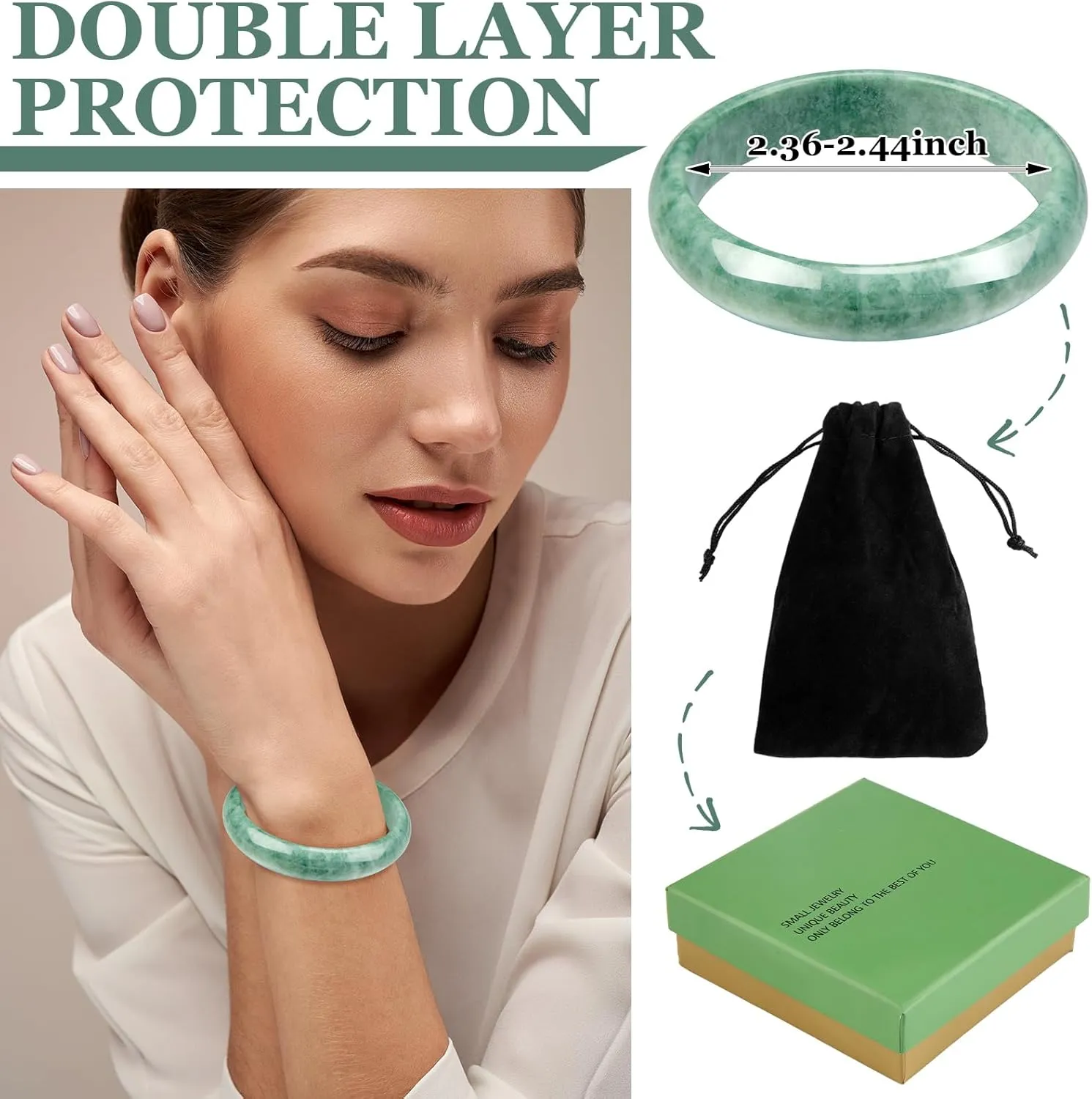 2.4'' Natural Jade Bracelet for Women Jade Bangle Bracelets with Box Good Luck Bracelet Wedding Valentine's Day Gift