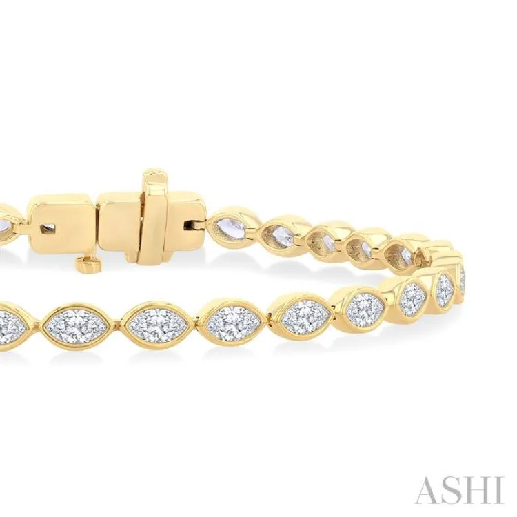 3 1/10 ctw East-West Bezel Set Marquise Cut Diamond Tennis Bracelet in 14K Yellow Gold