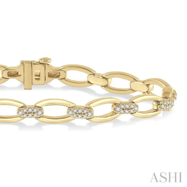 3/4 ctw Oval Open Link Round Cut Diamond Bracelet in 14K Yellow Gold
