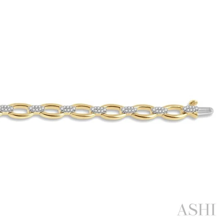 3/4 ctw Oval Open Link Round Cut Diamond Bracelet in 14K Yellow Gold