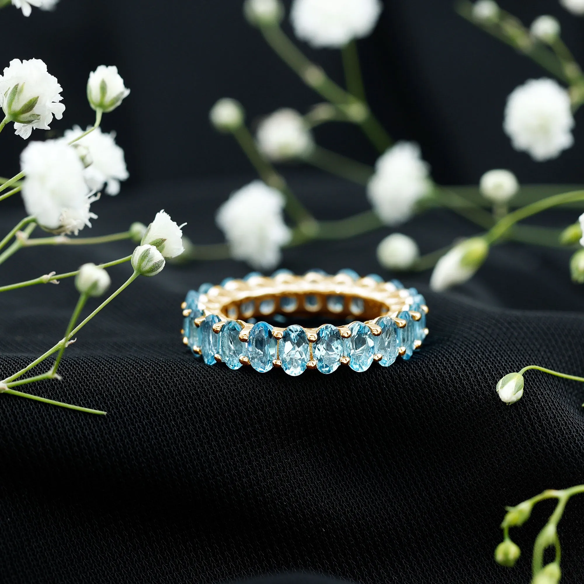 3.75 CT Stunning Oval Cut Aquamarine Eternity Band