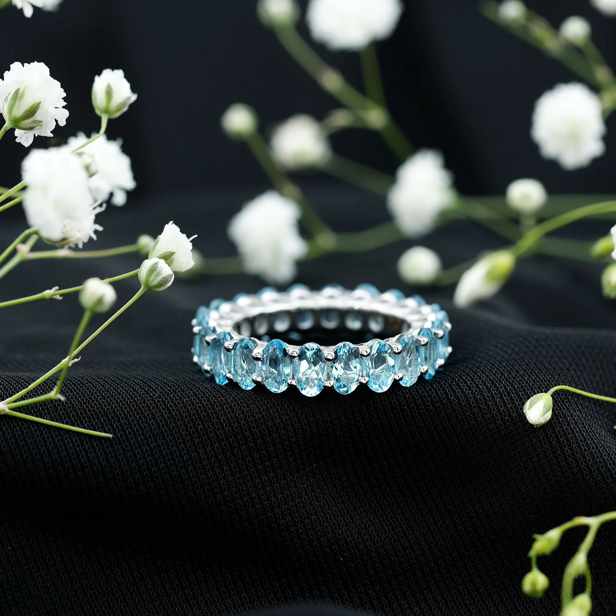 3.75 CT Stunning Oval Cut Aquamarine Eternity Band