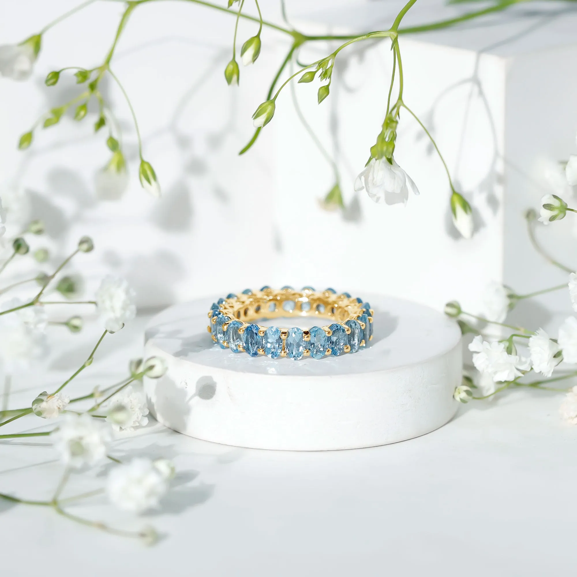3.75 CT Stunning Oval Cut Aquamarine Eternity Band