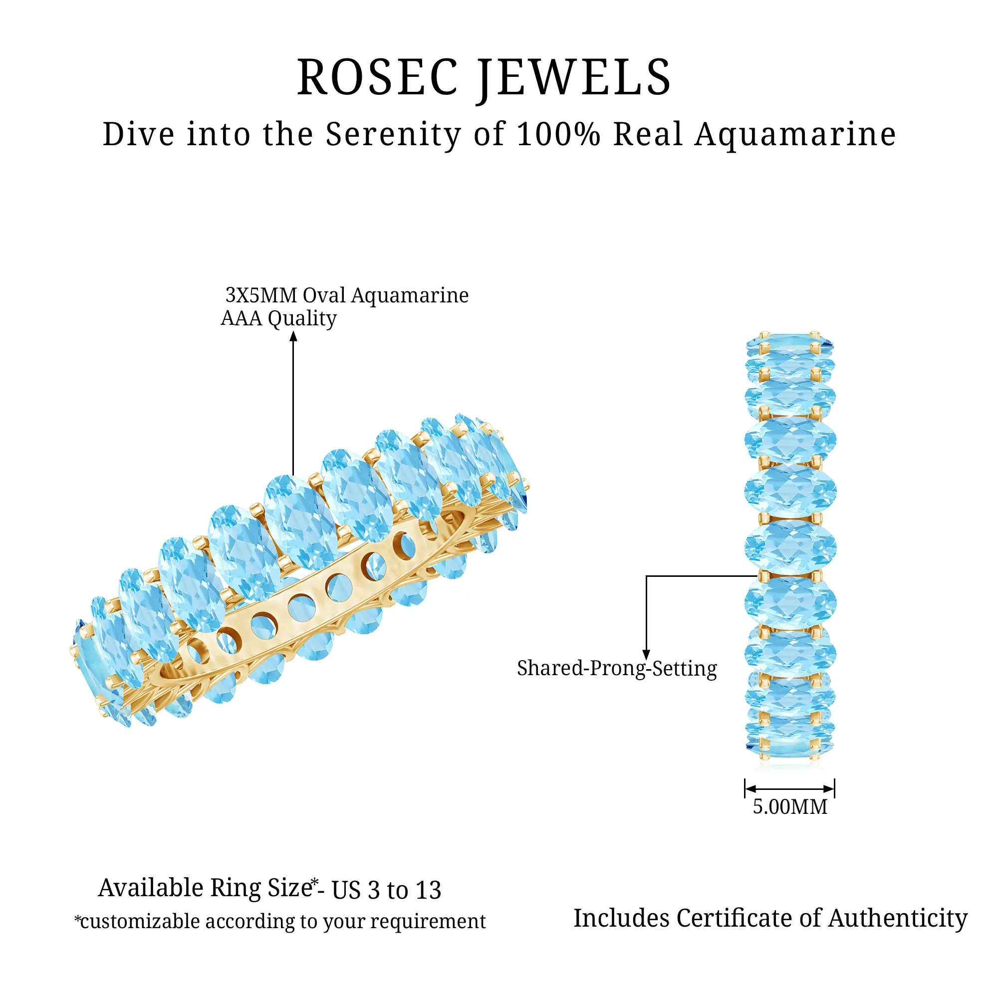 3.75 CT Stunning Oval Cut Aquamarine Eternity Band