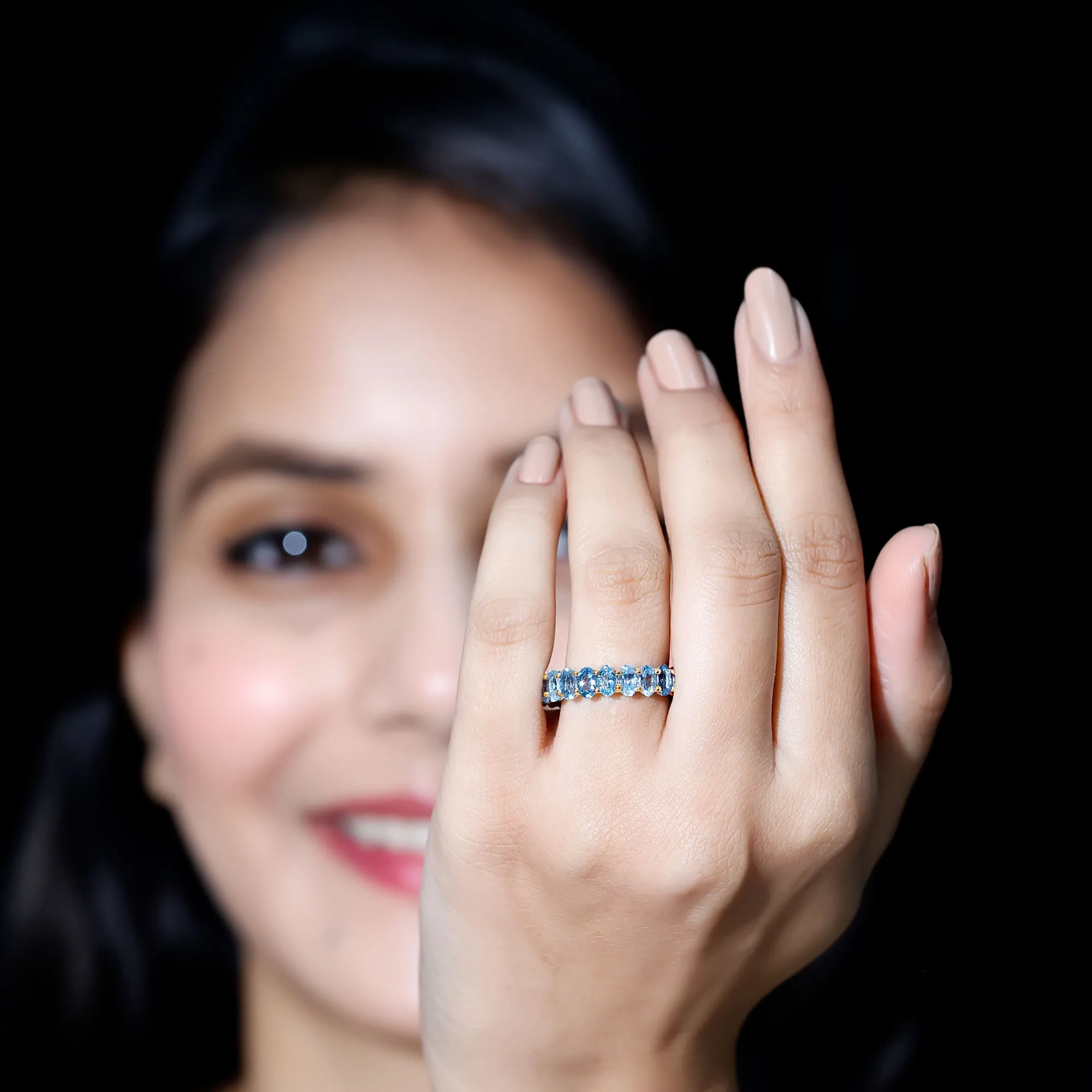 3.75 CT Stunning Oval Cut Aquamarine Eternity Band