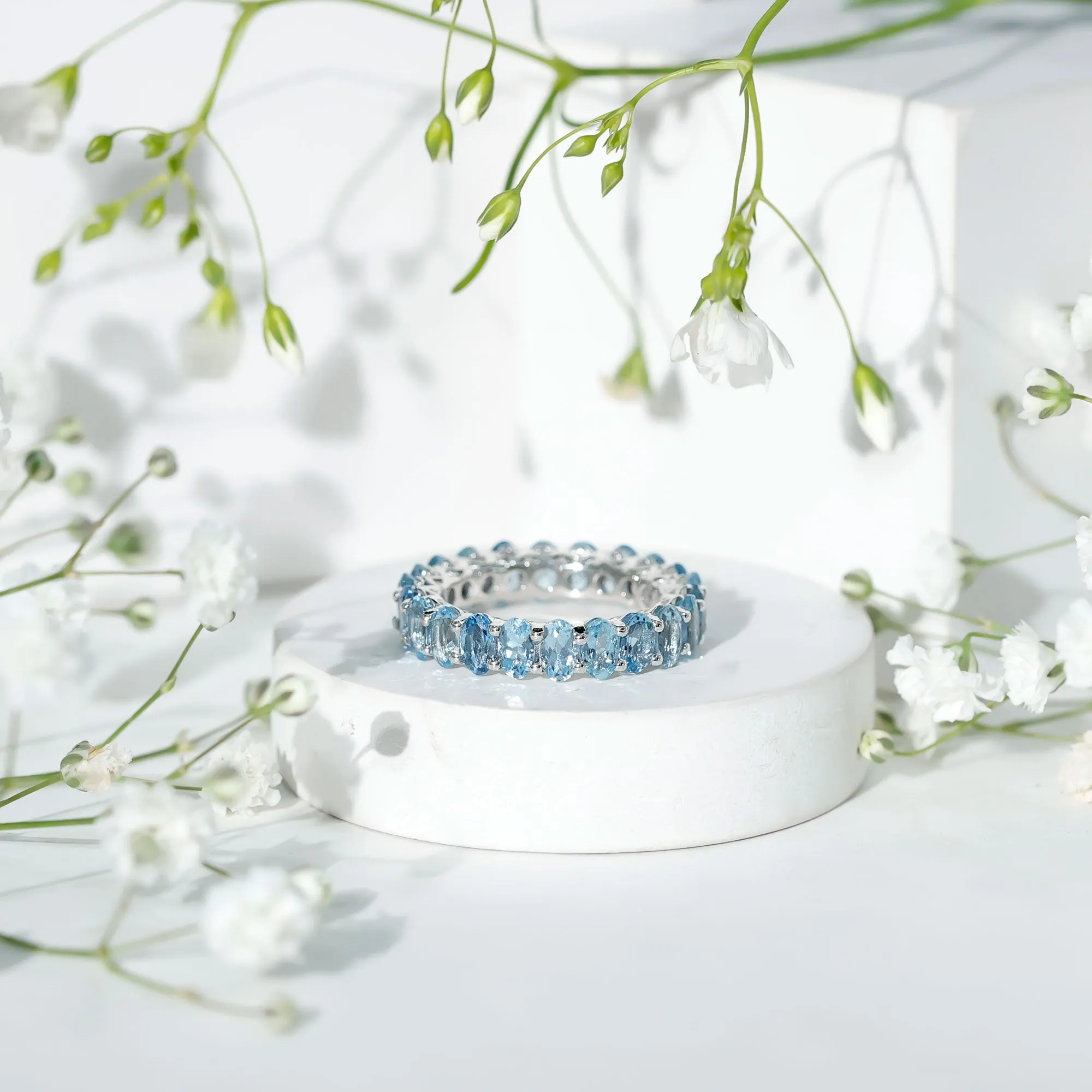 3.75 CT Stunning Oval Cut Aquamarine Eternity Band