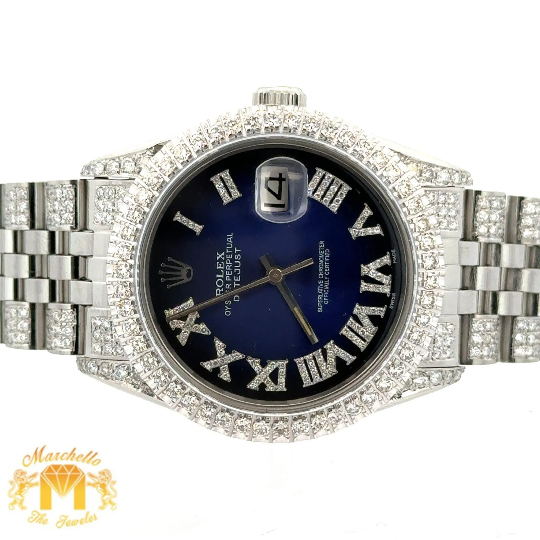 4 piece deal: 36mm Rolex Diamond Watch with Stainless Steel Jubilee Band   White Gold & Diamond Twin Square Bangle   Gold & Diamond Flower Earrings   Gift (choose your color)