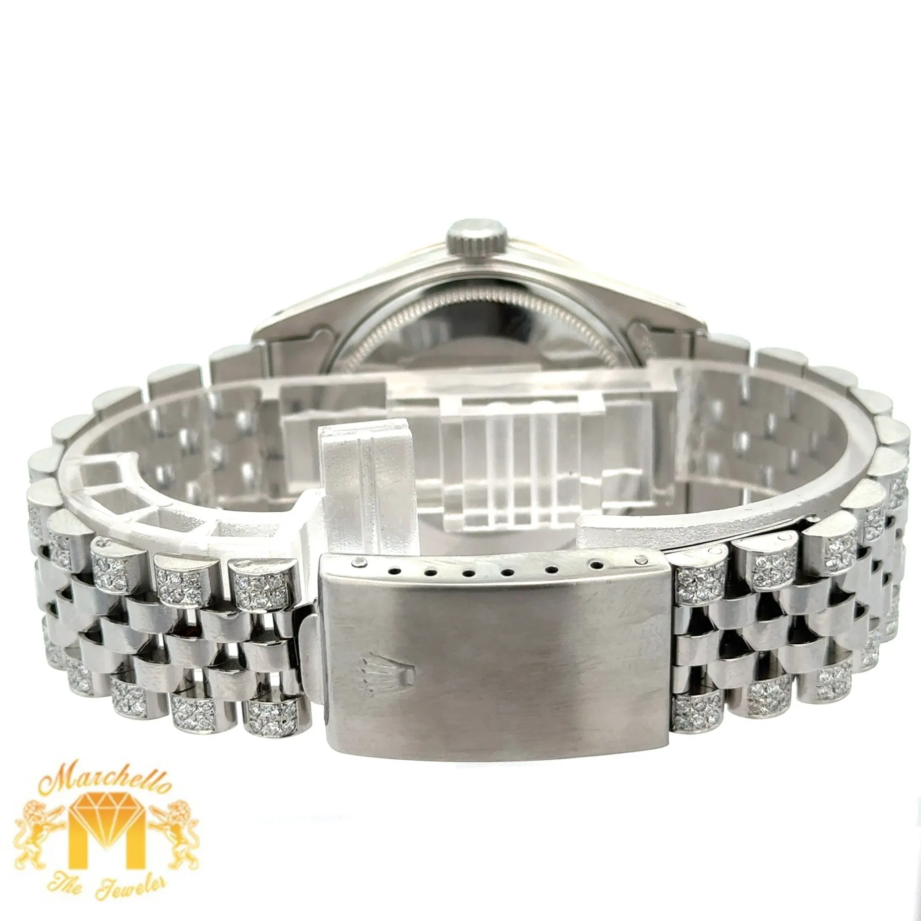 4 piece deal: 36mm Rolex Diamond Watch with Stainless Steel Jubilee Band   White Gold & Diamond Twin Square Bangle   Gold & Diamond Flower Earrings   Gift (choose your color)