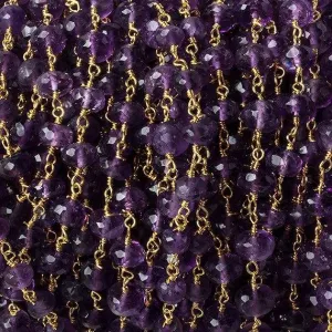 6mm Amethyst Faceted Rondelle Gold Chain 30 beads