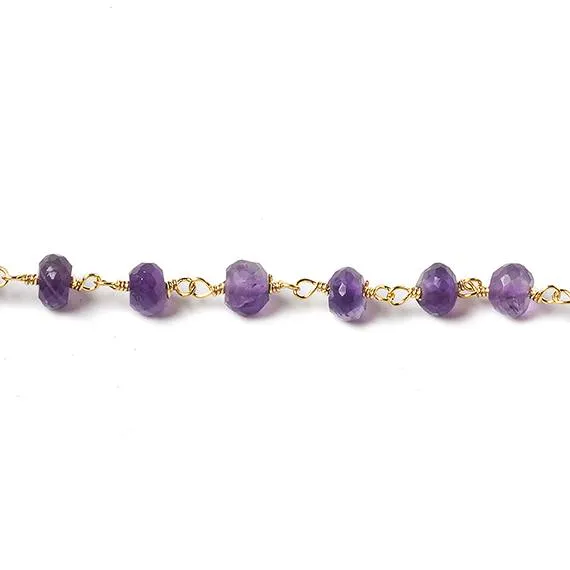 6mm Amethyst Faceted Rondelle Gold Chain 30 beads