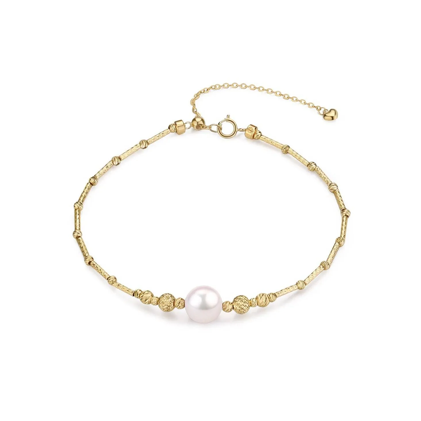 7-8mm Freshwater Pearl Tube Beaded Bracelet 18K Gold
