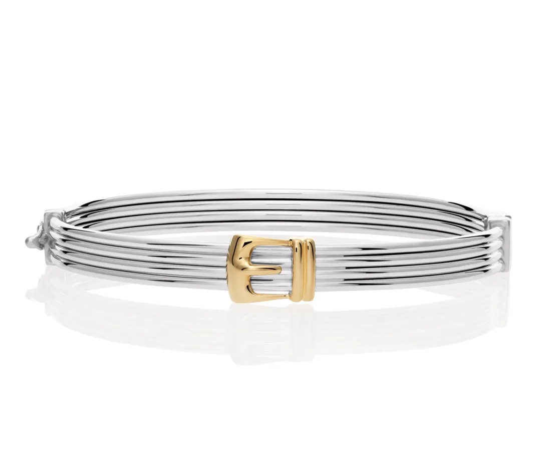 925 Sterling Silver Two-tone Hinged Buckle Bracelet