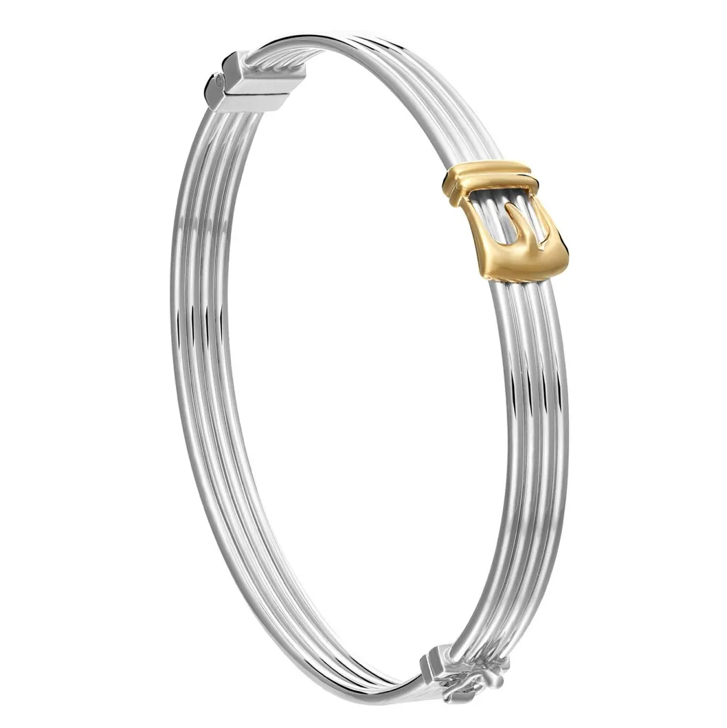 925 Sterling Silver Two-tone Hinged Buckle Bracelet