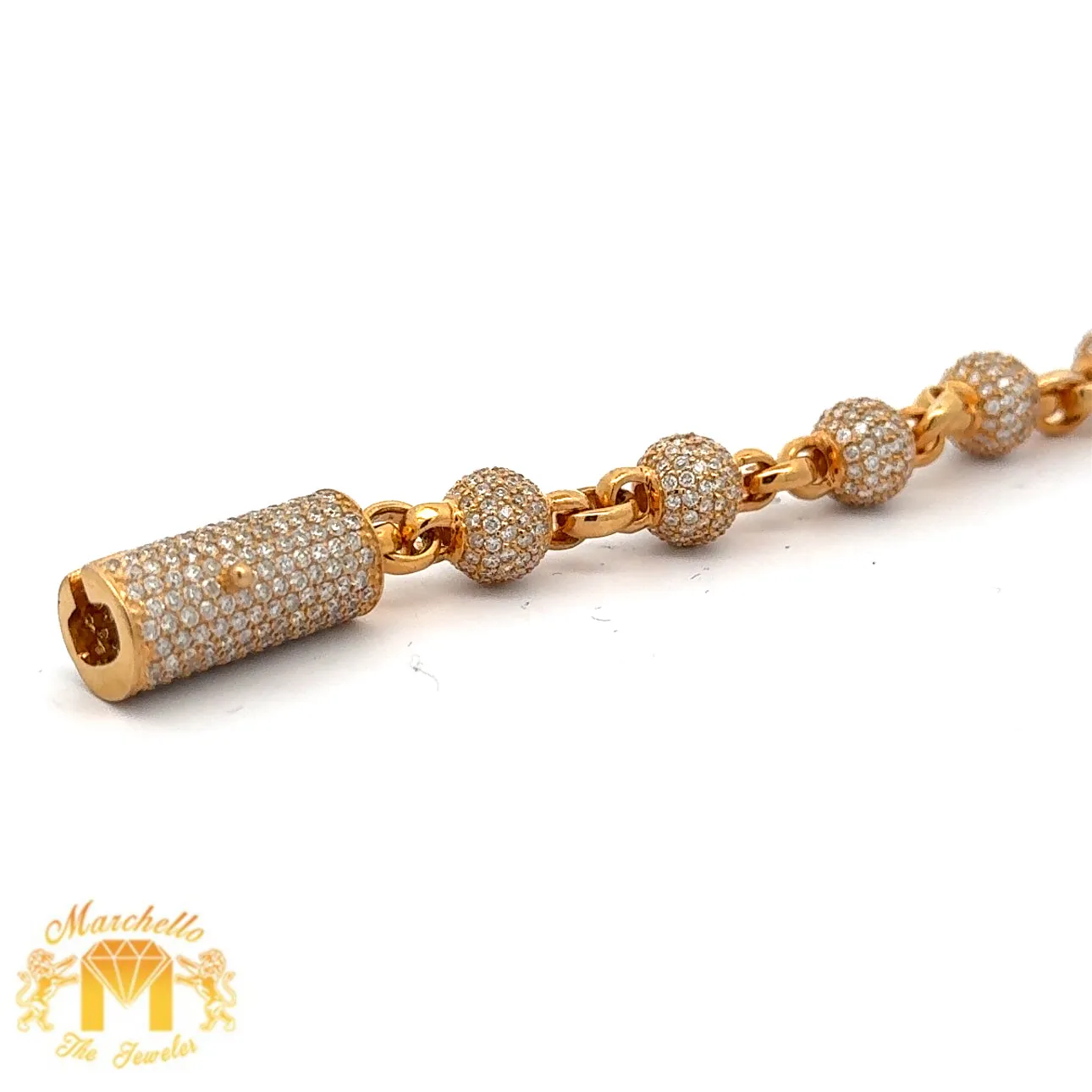 9ct diamonds 14k solid Yellow Gold Beaded Bracelet with Round Diamonds