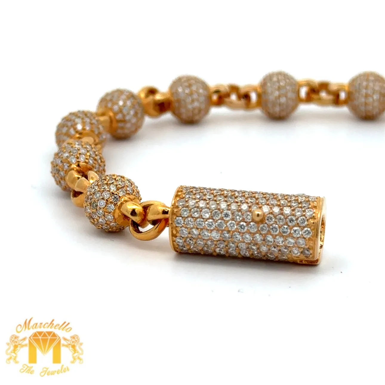 9ct diamonds 14k solid Yellow Gold Beaded Bracelet with Round Diamonds