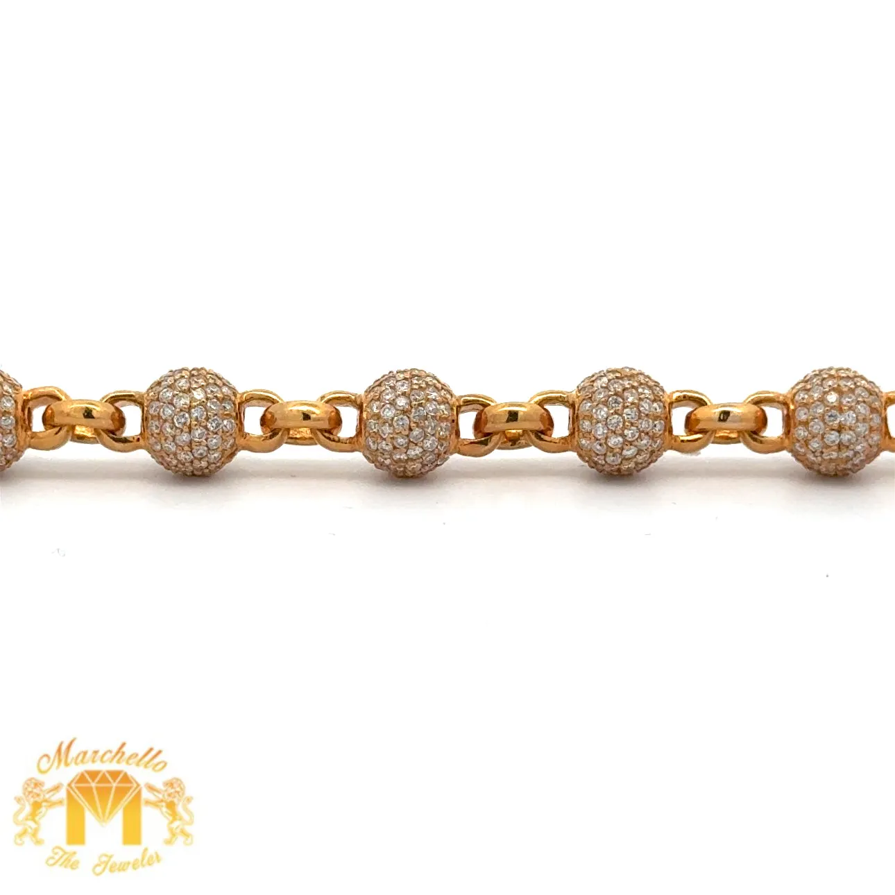 9ct diamonds 14k solid Yellow Gold Beaded Bracelet with Round Diamonds