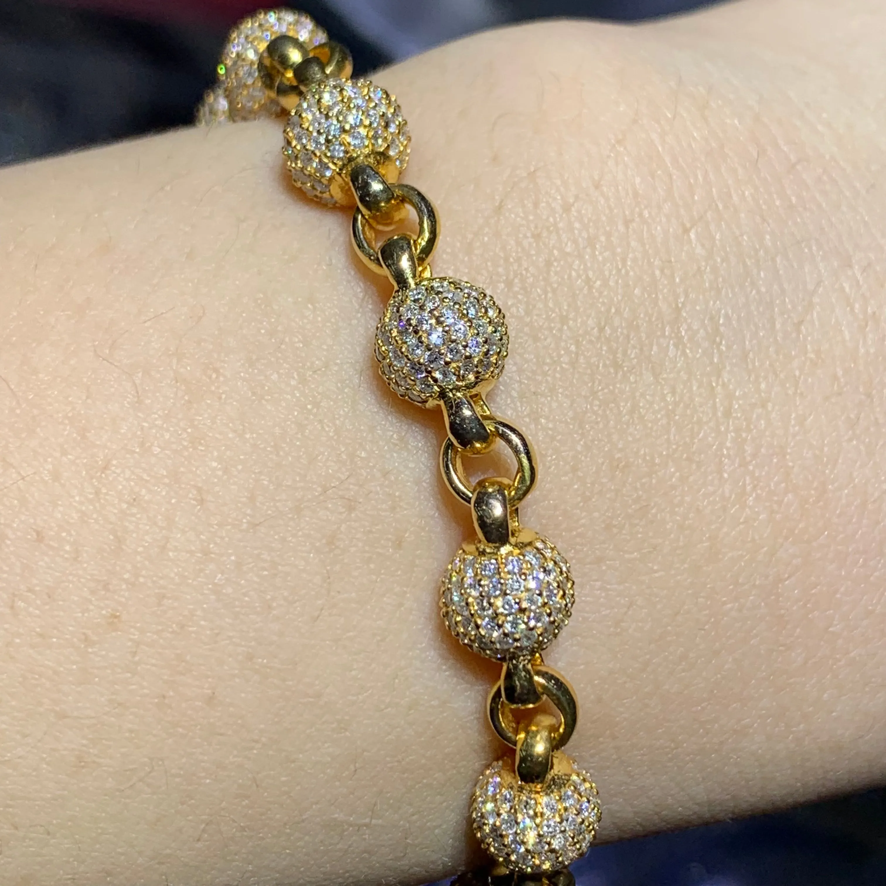 9ct diamonds 14k solid Yellow Gold Beaded Bracelet with Round Diamonds