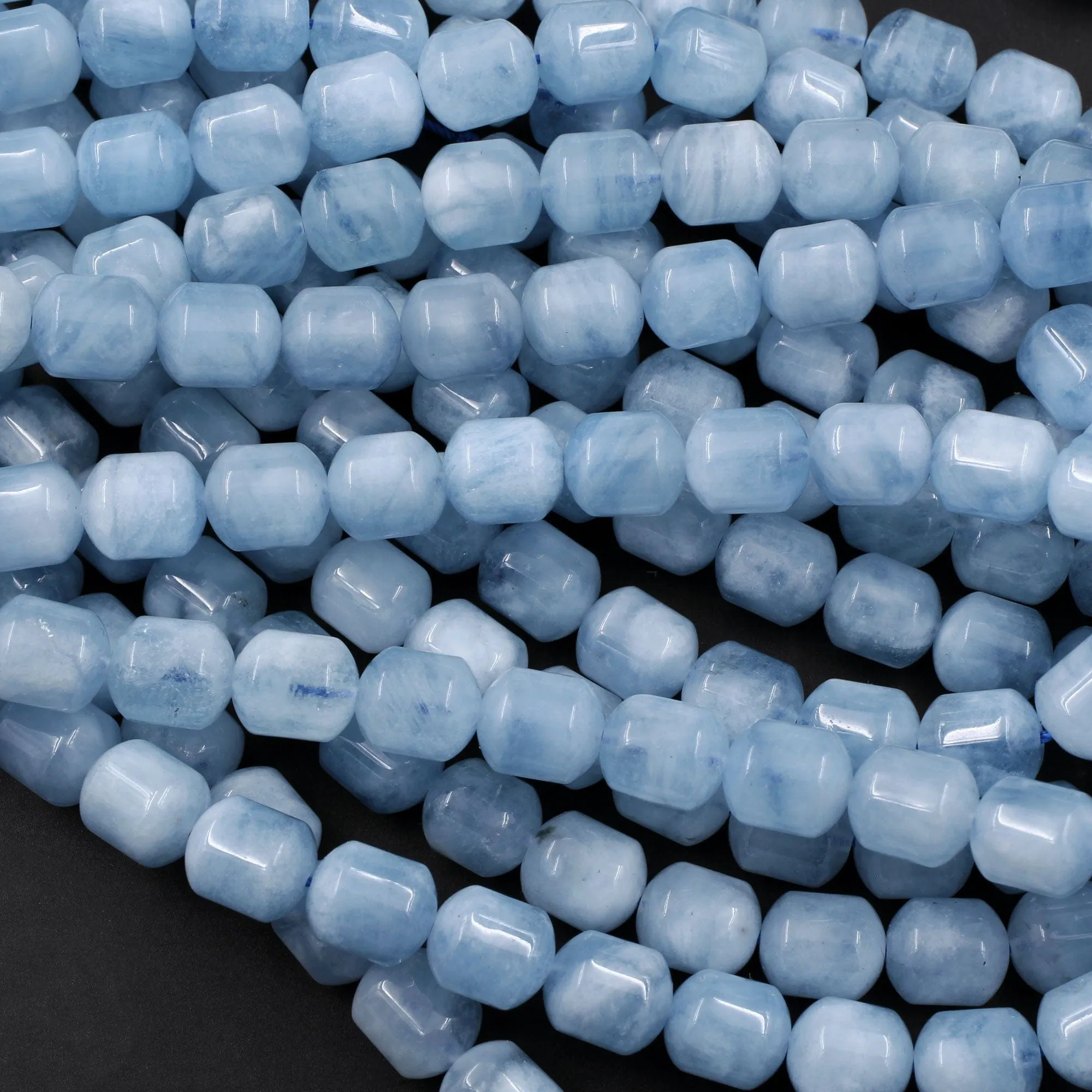 AA Natural Aquamarine Rounded Barrel Drum Tube Bullet Beads Real Genuine Blue Aquamarine Polished Gemstone 16" Strand