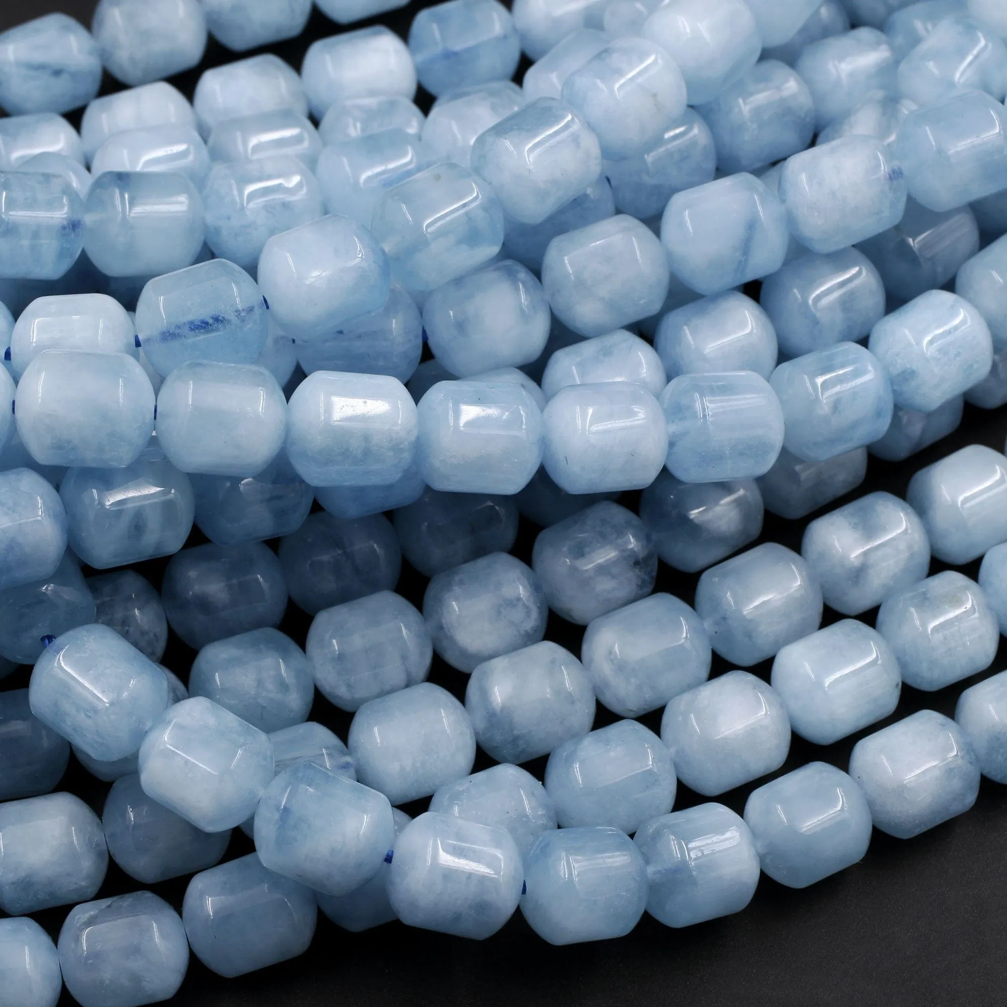 AA Natural Aquamarine Rounded Barrel Drum Tube Bullet Beads Real Genuine Blue Aquamarine Polished Gemstone 16" Strand
