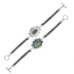 AB-6143-CO1 Sterling Silver Bracelet With Labradorite & Blue Topaz Q.