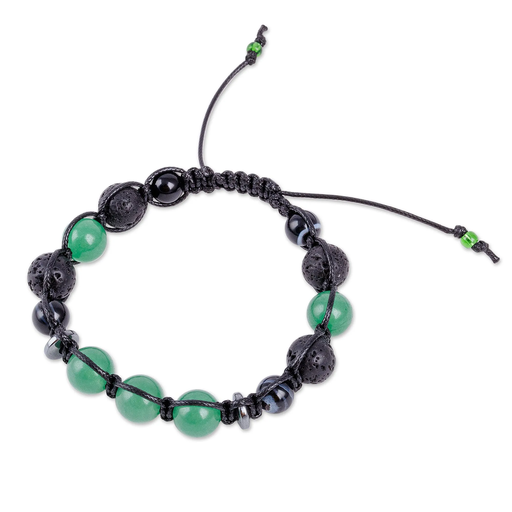 Adjustable Green and Black Multi-Gemstone Beaded Bracelet - Green Realms | NOVICA
