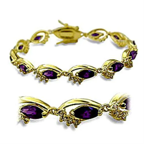 Alamode Gold Brass Bracelet with AAA Grade CZ in Amethyst