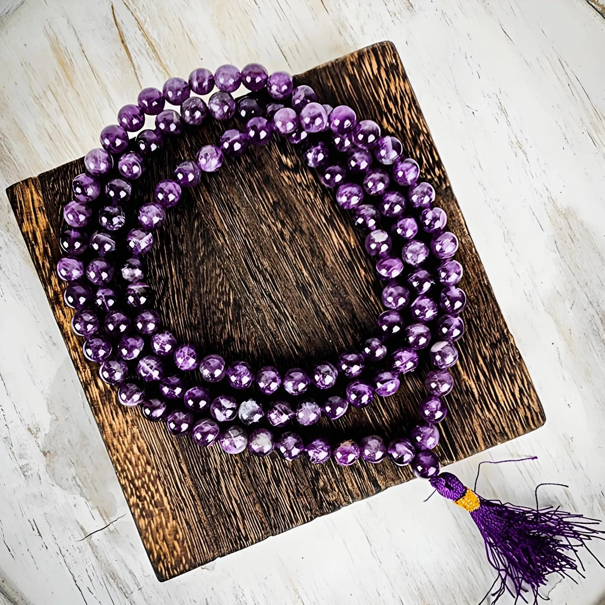 Amethyst Mala Beads for Intuition and Third Eye Chakra