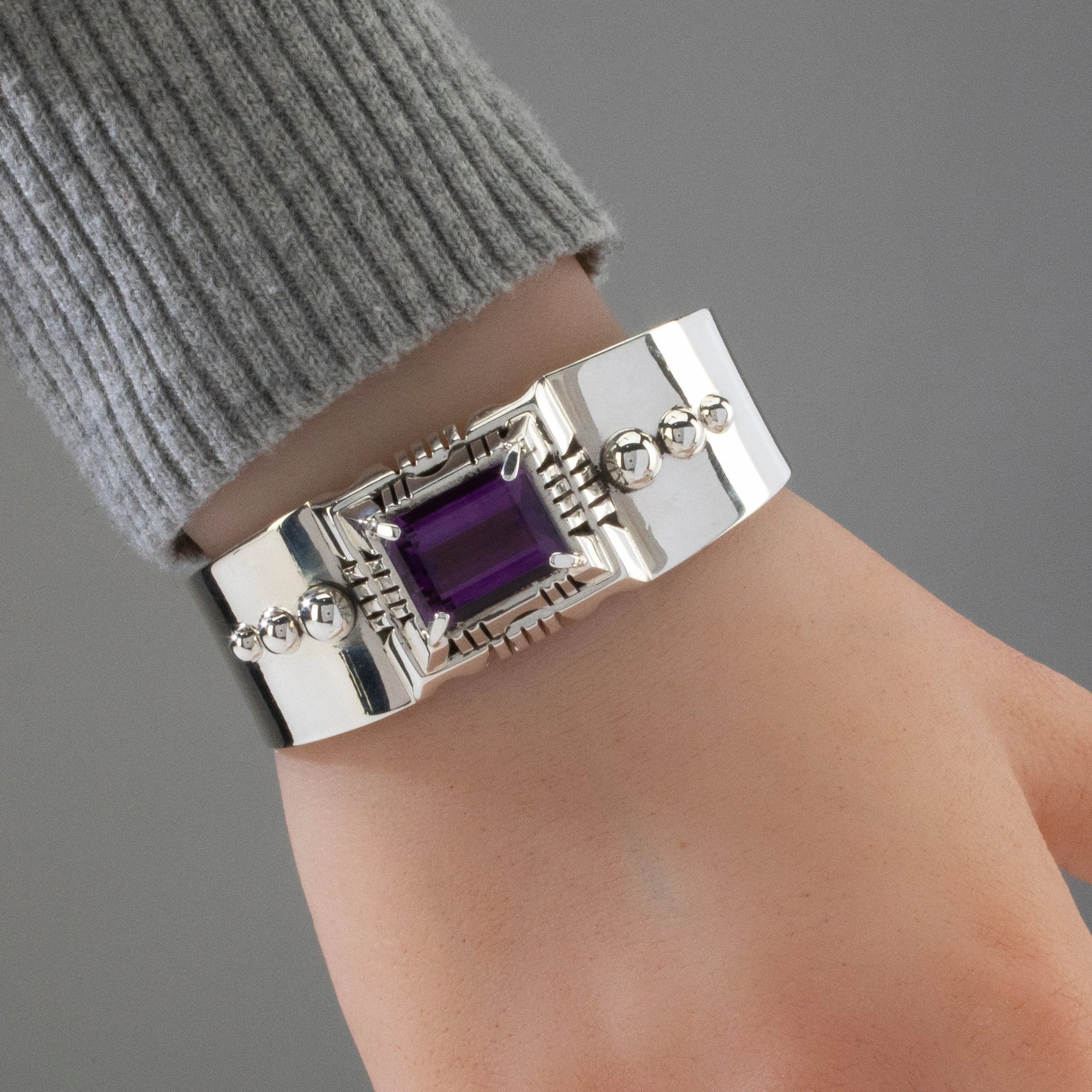 Amethyst Navajo USA Native American Made 925 Sterling Silver Cuff